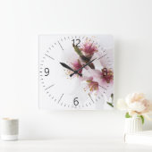 Amandelboombloemen met sneeuw vierkante klok (Huis)