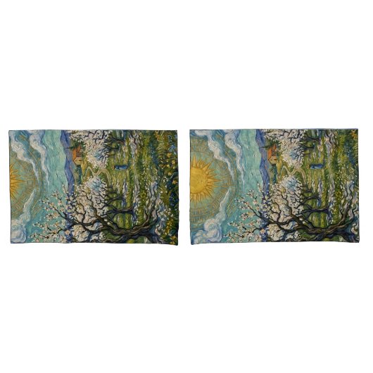 Amandelboomgaard in bloei in de stijl van Van Gogh Kussensloop (Voorkant-Set)
