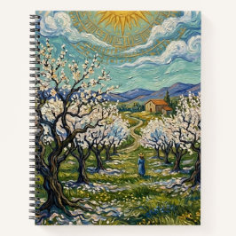 Amandelboomgaard in de stijl van Van Gogh, zonover Notitieboek