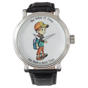 Amandelen en blauwe schooltas voor jongens - horloge