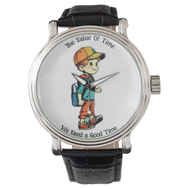 Amandelen en blauwe schooltas voor jongens - horloge (Voorkant)