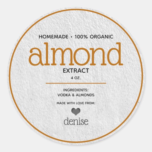 Amandelextract gepersonaliseerd bottellabel ronde sticker (Voorkant)