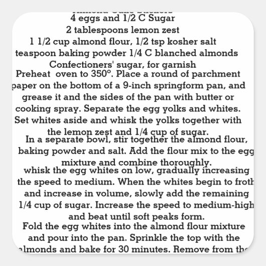 Amandeltaarrecept Stickers (Voorkant)