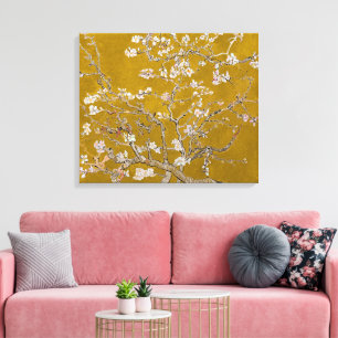 Amandeltakken in bloei (goud) Van Gogh Canvas Afdruk