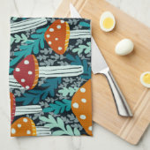 Amanita Magical Mushroom Fern Forest Pattern Theedoek (Quarter Fold)