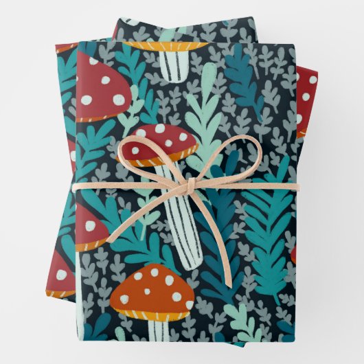 Amanita Magical Mushroom Fern Pattern Gift Inpakpapier Vel (In situ)