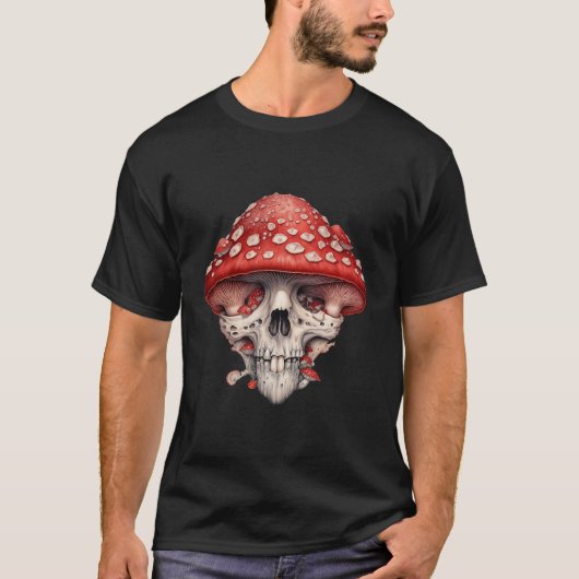 Amanita Muscaria Mushroom Skull T-shirt (Voorkant)