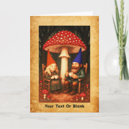 Amanita Mushroom en Gnomes Feestdagen Kaart