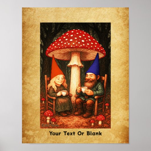 Amanita Mushroom en Gnomes Poster (Voorkant)