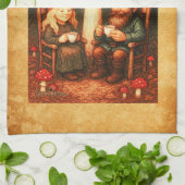 Amanita Mushroom en Gnomes Theedoek (Gevouwen)