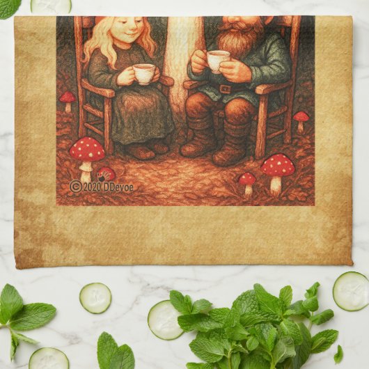 Amanita Mushroom en Gnomes Theedoek (Gevouwen)