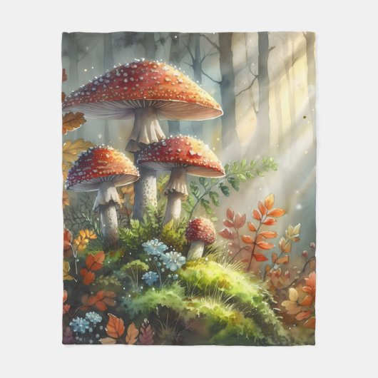 Amanita Mushroom Magic Forest Landschap Fungi Fleece Deken (Voorkant)