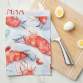 Amano Garnalen Waterverf Kleurrijke Patroon Theedoek (Quarter Fold)