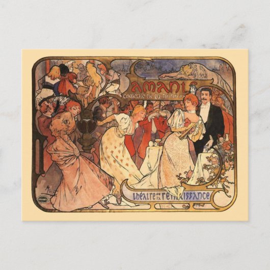 Amants, Alphonse Mucha Briefkaart (Voorkant)