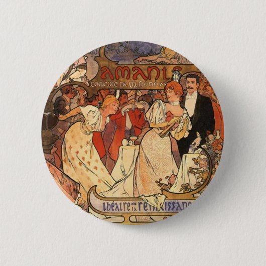 Amants, Alphonse Mucha Ronde Button 5,7 Cm (Voorkant)