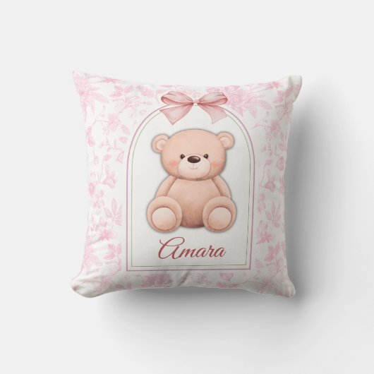 Amara | Aangepaste Roze Teddybeer Nursery Design Kussen (Voorkant)