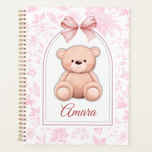 Amara | Aangepaste Roze Teddybeer Nursery Design Planner (Voorkant)