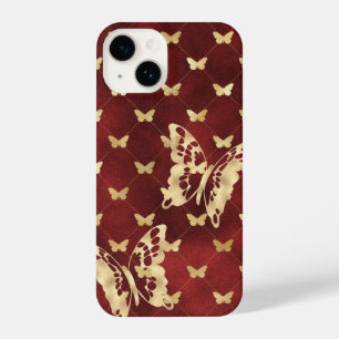Amaranth Velvet Golden Butterflies iPhone 14 Hoesj Hoesje