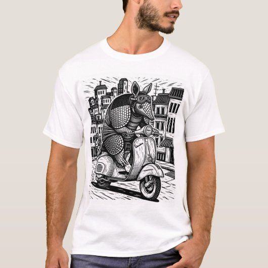 Amardillo die op een Vespa T-shirt rijdt (Voorkant)