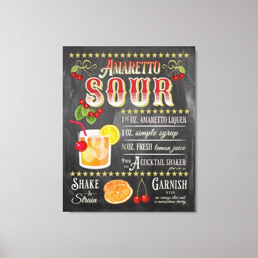 Amaretto Sour Chalkboard Recipe Canvas Afdruk (Voorkant)