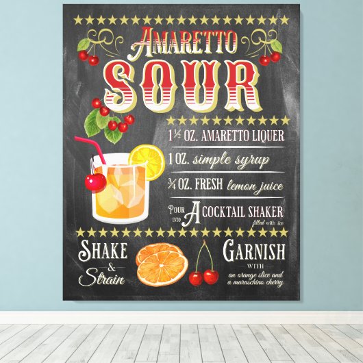 Amaretto Sour Chalkboard Recipe Canvas Afdruk (Insitu (Houten vloer))
