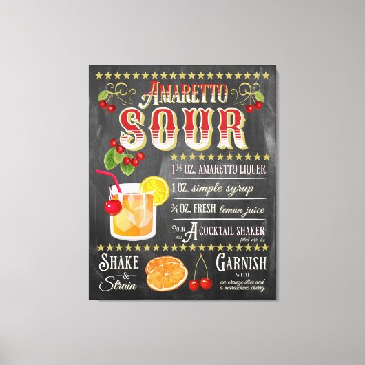 Amaretto Sour Chalkboard Recipe Canvas Afdruk (Voorkant)