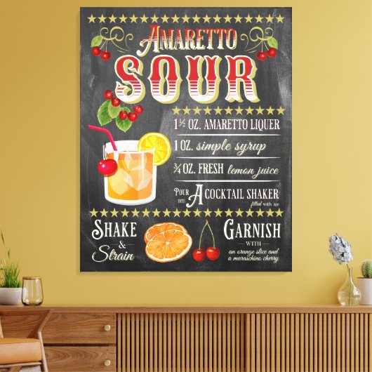 Amaretto Sour Chalkboard Recipe Canvas Afdruk (Insitu (Woonkamer))