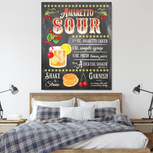 Amaretto Sour Chalkboard Recipe Canvas Afdruk (Insitu (Slaapkamer))