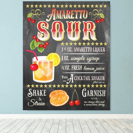 Amaretto Sour Chalkboard Recipe Canvas Afdruk (Insitu (Houten vloer))