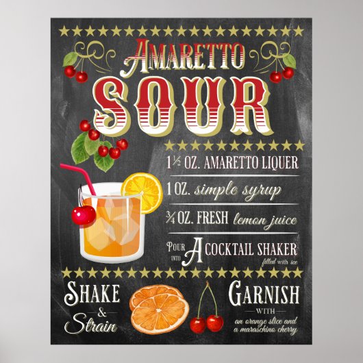Amaretto Sour Chalkboard Recipe Poster (Voorkant)