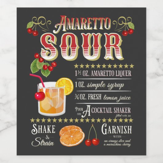 Amaretto Sour Recipe Wijn Etiket (Enkel label)