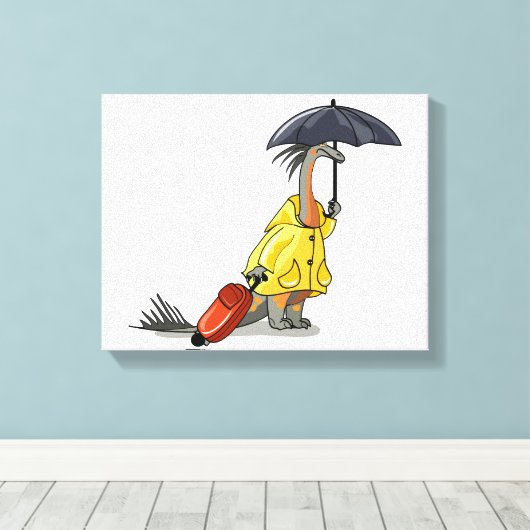 Amargasaurus Holding Paraplu en Koffer. Canvas Afdruk (Insitu (Houten vloer))