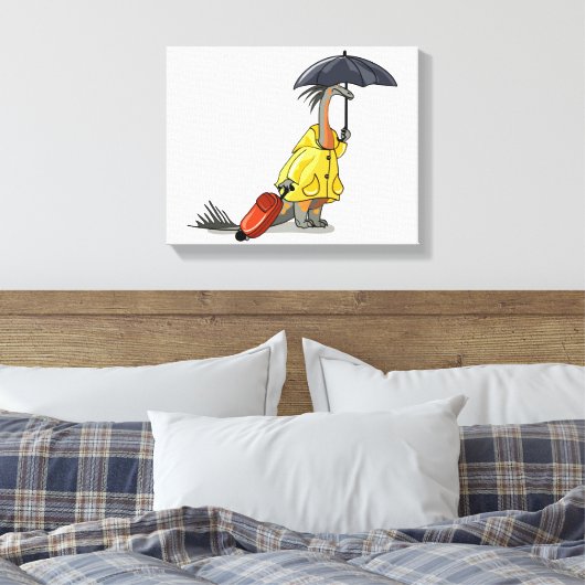 Amargasaurus Holding Paraplu en Koffer. Canvas Afdruk (Insitu (Slaapkamer))