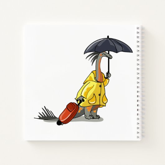 Amargasaurus Holding Paraplu en Koffer. Notitieboek (Achterkant)