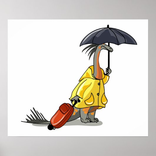 Amargasaurus Holding Paraplu en Koffer. Poster (Voorkant)