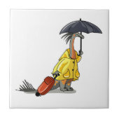 Amargasaurus Holding Paraplu en Koffer. Tegeltje (Voorkant)