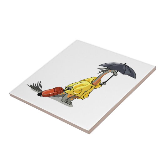 Amargasaurus Holding Paraplu en Koffer. Tegeltje (Zijkant)