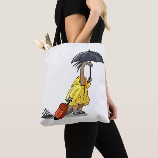 Amargasaurus Holding Paraplu en Koffer. Tote Bag (Dichtbij)