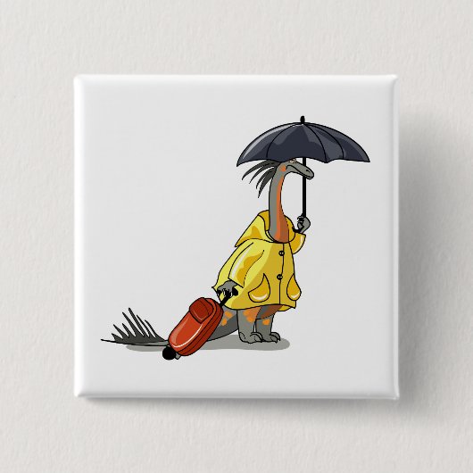Amargasaurus Holding Paraplu en Koffer. Vierkante Button 5,1 Cm (Voorkant)