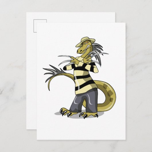 Amargasaurus Poseren als Freddy Krueger. Briefkaart (Voorkant / Achterkant)