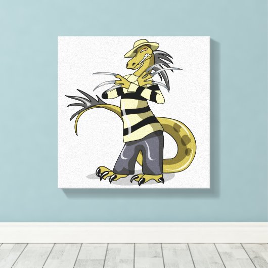 Amargasaurus Poseren als Freddy Krueger. Canvas Afdruk (Insitu (Houten vloer))