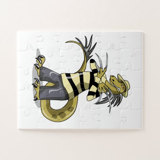 Amargasaurus Poseren als Freddy Krueger. Legpuzzel (Horizontaal)