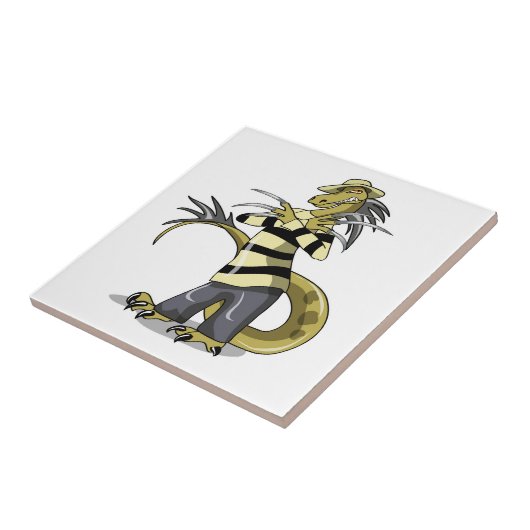 Amargasaurus Poseren als Freddy Krueger. Tegeltje (Zijkant)
