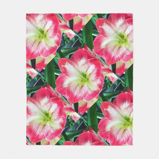 Amarilis roze wit kleur zachte bloem fleece deken (Voorkant)