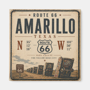 Amarillo Route 66 Coördinaten Souvenir Magneet