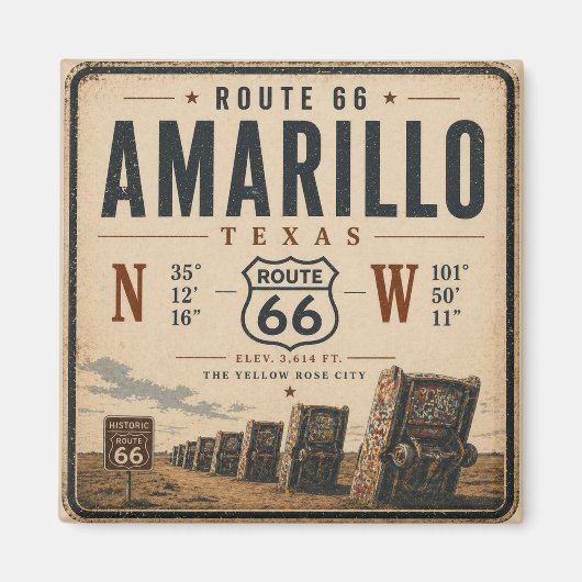 Amarillo Route 66 Coördinaten Souvenir Magneet (Voorkant)