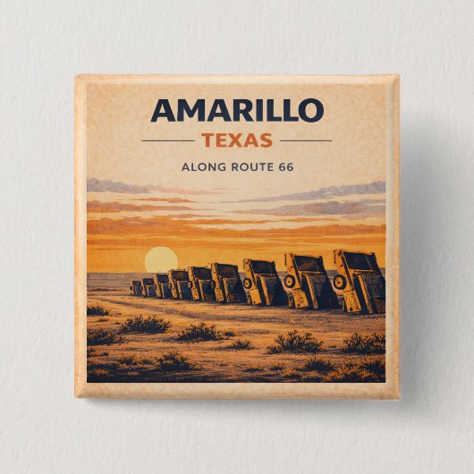 Amarillo Route 66 Retro Woestijn Aandenken Geschen Vierkante Button 5,1 Cm (Voorkant)