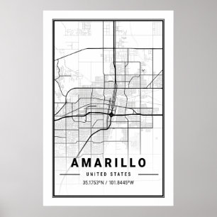 Amarillo Texas City Travel City-kaart Poster