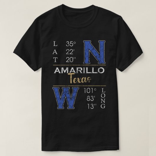 Amarillo Texas Latitude en Lengtegraad T-shirt (Design voorkant)
