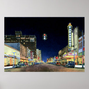 Amarillo Texas Polk Street Night Uitzicht 1940 Poster